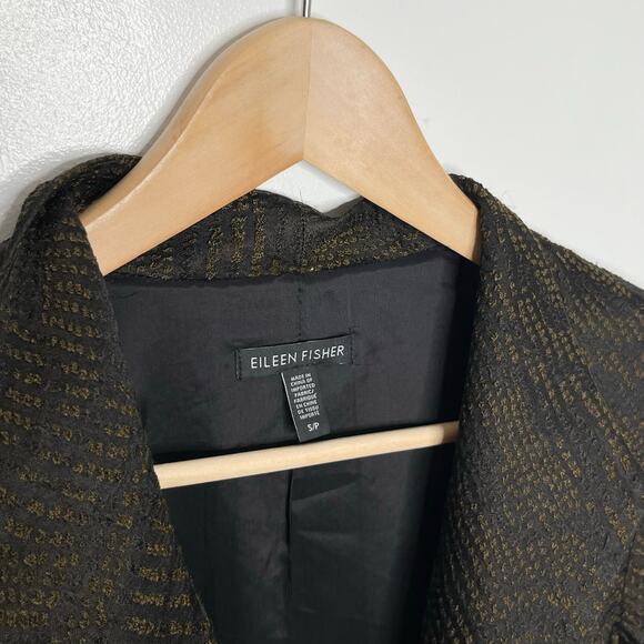 Eileen Fisher Womens Silk Jacket Small Black Jacquard Open Front Pockets Lined - Picture 6 of 13
